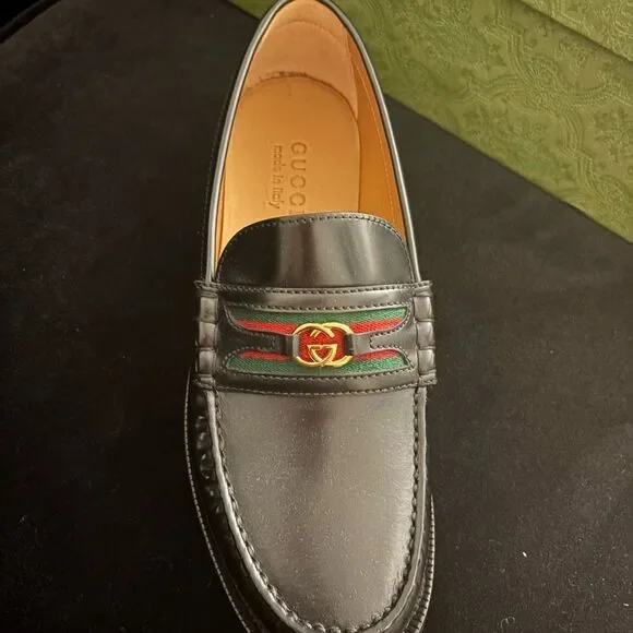 Brand new Gucci Men's Kaveh Double G Loafers Black leather size 7.5